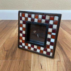 Vintage Mosaic Picture Frame For 3'' x 3'' Red Orange White Hand Crafted India